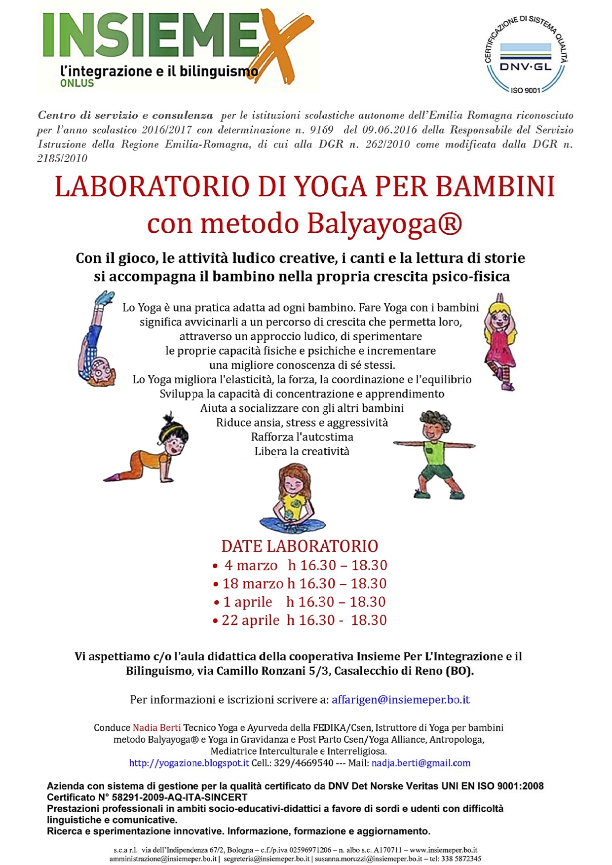 Laboratorio di Yoga per bambini con metodo Balyayoga